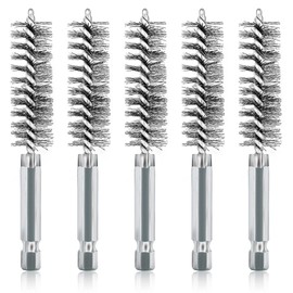 ASNOMY Pack of 5 16 mm Wire Brush for Drill, Various Sizes, Cylinder Brush, with Hexagonal Bar, Stainless Steel Hole Brush, Cylinder Wire Brush for Drill, Polishing, Grinding, Cleaning