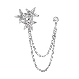 Silver Star Pin Brooch Rhinestone Suit Pin Accessories for Women Men Hanging Chain Collar Brooches Tie Pins Decorative Punk Y2K Star Jewelry Fashion Pins and Brooches for Clothes Hats Shirts