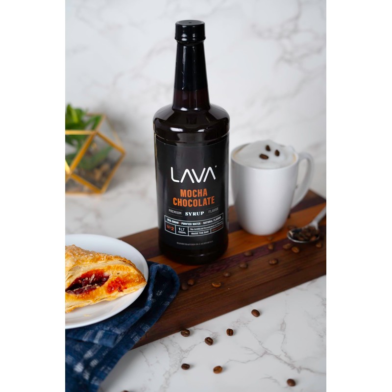 LAVA Premium Mocha Chocolate Syrup, Chocolate Coffee Sweetener, 33.8oz (1-Liter),