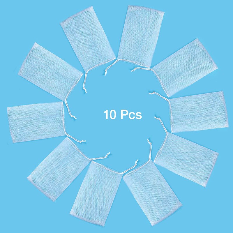 POFET 10 x Foam Nets Exfoliating Mesh Soap Bag Soap