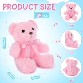 HyDren 24 Pcs Bear Stuffed Animals Bulk Cute Bear Plush Doll for Kids 10 Inch Children's Sleeping and Playing Toy Preschool Animals with Bow Christmas Party Gift for Girls Boys Birthday Party(Pink)