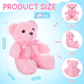 HyDren 24 Pcs Bear Stuffed Animals Bulk Cute Bear Plush Doll for Kids 10 Inch Children's Sleeping and Playing Toy Preschool Animals with Bow Christmas Party Gift for Girls Boys Birthday Party(Pink)