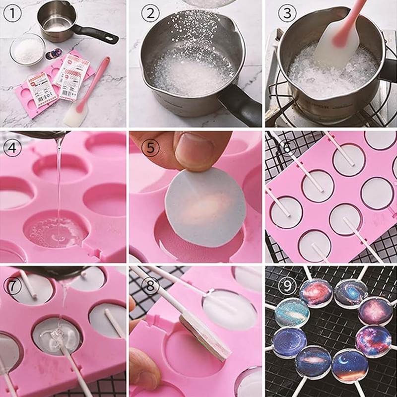 DSIOHFEI 3 Pack Silicone Lollipop Molds, 12-Capacity Hard Candy Molds,