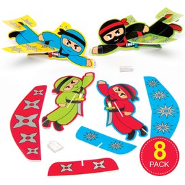 Baker Ross AC867 Ninja Flying Gliders - Pack of 8, Bulk Value Toys For Kids Party Bag Fillers, Outdoor Games, Prizes or as Good Behaviour Rewards