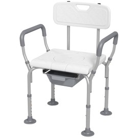 HOMCOM 3-in-1 Shower Chair, Height Adjustable Bedside Commode with Back and Arms, Raised Toilet Seat with Non-Slip Rubber Foot Pad for Seniors, Disabled, White