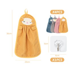 DHSBGWSX 4 Pieces Cartoon Towels, 4 Pieces Hooks, Towels for Kids, Quick Drying Towels, Microfiber Towels, Quick Drying Towels for Kids, Towel Animals