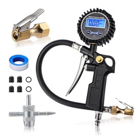 ISINMOTOR Digital Tyre Inflator with Pressure Gauge, 0.1 Display Resolution 250 PSI Air Chuck and Compressor Accessories Heavy Duty with Rubber Hose and Quick Connect Coupler