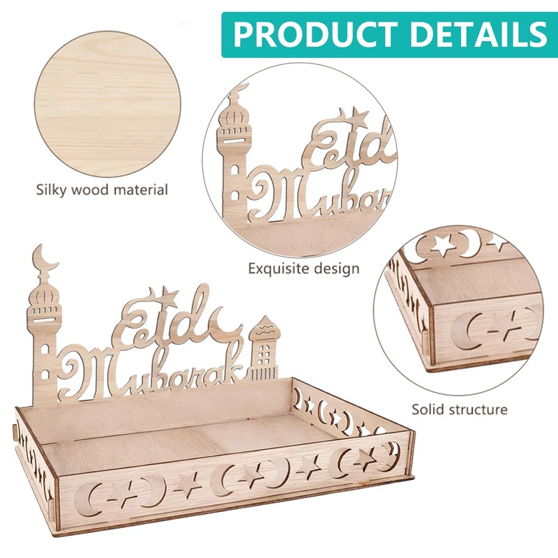 Ramadan Plate Eid Mubarak Decorative Tray with Moon Star Castle