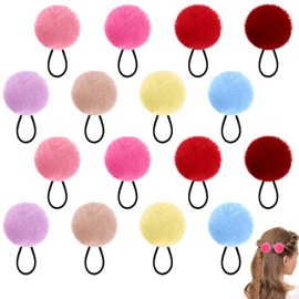 Giantree 16Pcs Ball Hair Ties, Pom Pom Hair Ties, Fuzzy Scrunchies Toddler Hair Ties, Hair Balls for Girls Hair, Elastic Hair Ties for Girls Hair Accessories Ponytail Holders for Women