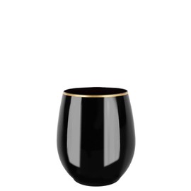 EcoQuality 12 oz Black Plastic Stemless Wine Glasses with Gold Rim, Disposable Unbreakable Shatterproof Elegant and Reusable Wine Tumbler for Parties, Weddings, Ideal for Indoor or Outdoor Events (6)