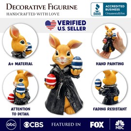 OrnamentallyYou Covert Carrot Collector Funny Bunny Agent Figurine, 7" Dueling Easter Rabbit Garden Statue