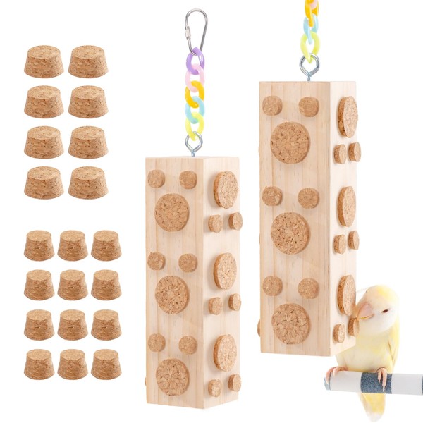 2 Pcs Wooden Bird Chew Toys - 7.9 Inch Hanging