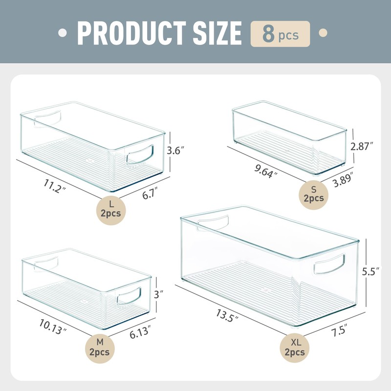 Heyuzb 8 PACK Freezer Organizer Bins Clear Stackable Storage Bins