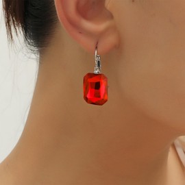 Inilbran Boho Ruby Crystal Earrings Red Ruby Square Earrings Vintage Created Ruby Gem Earrings Geometric Square Gemstone Earrings Jewelry for Women and Girls