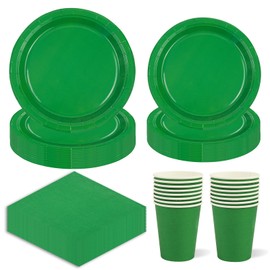 64Pcs Solid Color Party Tableware Set,Green Disposable Tableware Set Include Plates Napkins and Cups Dessert Plates for Kids Party Birthday Wedding Table Decorations