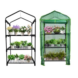 GreenGiggle 3 Tier Mini Indoor Outdoor Greenhouse,27"x19"x49" GreenHouses with Clear PE Cover and Roll-Up Zipper Door,Plastic Green House for Indoors Grow Tent&Garden greenhouses for Outdoors