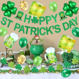 Green Happy St. Patrick’s Day Banner and St Patricks Day Shamrock Garland St Patricks Day Balloons Garland St Patricks Day Party Supplies St Patricks Day Decorations for The Home
