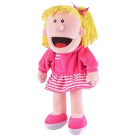 Fiesta Crafts White Girl Hand Puppet for Kids - Soft & Interactive White Girl Toy with Moving Mouth & Arms for Role Play, Creativity & Sensory Skills - Gift for Boys & Girls