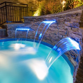 GarveeLife Pool Fountain Stainless Steel Pool Waterfall Spillway 11.8" x 4.5" x 3.1"(W x D x H) with 9 Colors Led Strip Light for Garden Patio Swimming Pool Decoration