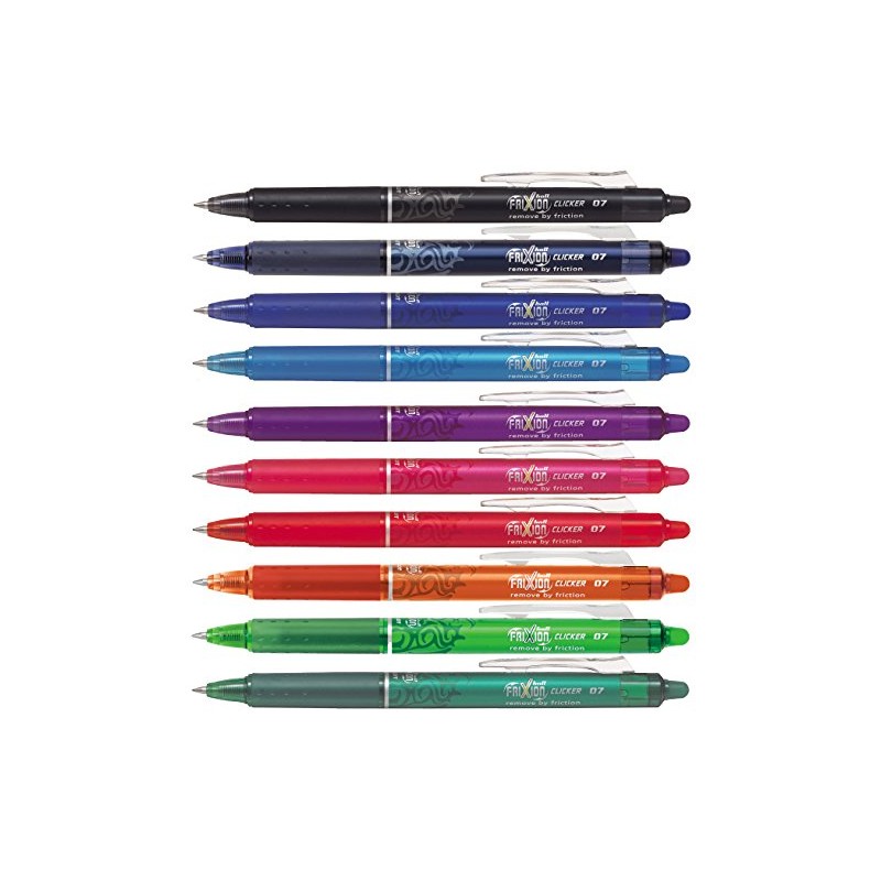 Pilot Frixion Ball Clicker 07 Rollerball Pen Erasable (10 Colours