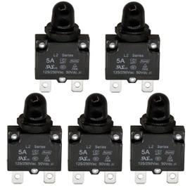 RKURCK AC 125/250V Push Button Reset 5A Circuit Breakers Thermal Overload Protector with Quick Connect Terminals and Waterproof Button Black Cap(5 Pcs