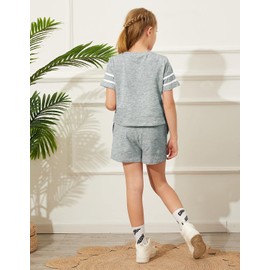 Haloumoning Girls Summer Crop Tops and Shorts Set Cute Color Block Two Piece Outfits Casual Sweat Tracksuit with Side Pockets