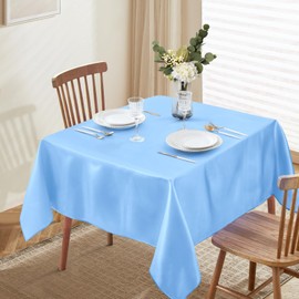 Horbaunal Baby Blue Satin Tablecloth 54 x 54 Inches Square Table Cloth Bright Silky Table Cover Overlay Dining Tablecloths for Wedding Party Banquets
