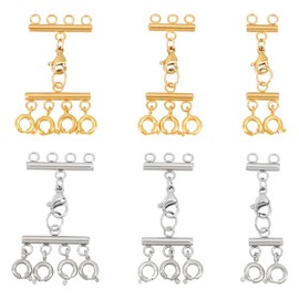 UNICRAFTALE 6Pcs 2 Colors 3 Styles Jewelry Clasps Kit 304 Stainless Steel Lobster Claw Clasps Multi-Strand Lock Clasp Necklace Connector for Multiple Necklace Layering Clasps