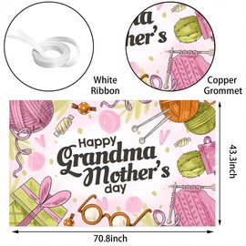 Wollmix Happy Grandma Mother's Day Decorations Banner - Pink I Love You Grandma Backdrop Sign, Gifts from Baby, Photography Background Wall Party Decor Supplies, 70.8x43.3 Inch