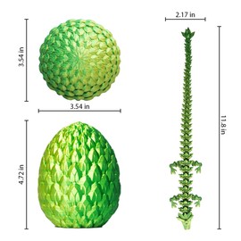 3D Prited Dragon,3D Printed Dragon in Egg, Home Office Decor Executive Desk Toys， Fidget Toys for Adults and Kids (Green)