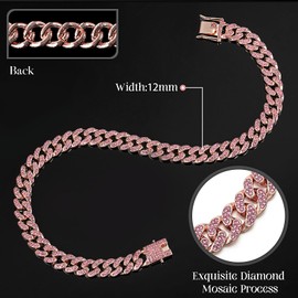 LEIFIDE Dog Chain Collar Diamond Link Puppy Collar 12 mm Wide Dog Necklace Metal Cat Chain Pet Crystal Necklace Jewelry Accessories for Small Medium Large Pet(22 Inch,Rose Gold, Pink)