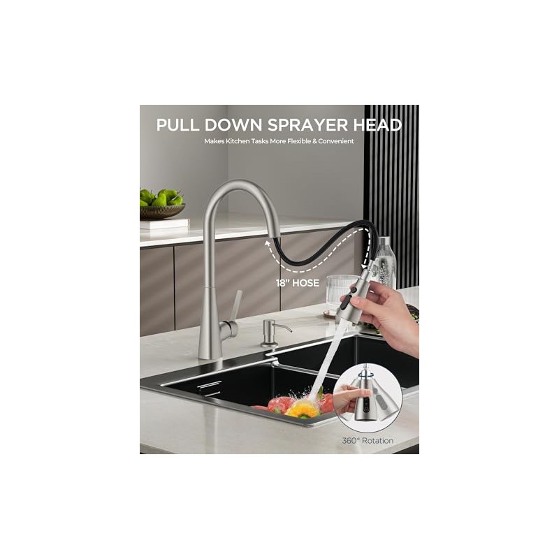 FORIOUS Kitchen Faucet with Pull Down Sprayer, Brushed Nickel, Classic
