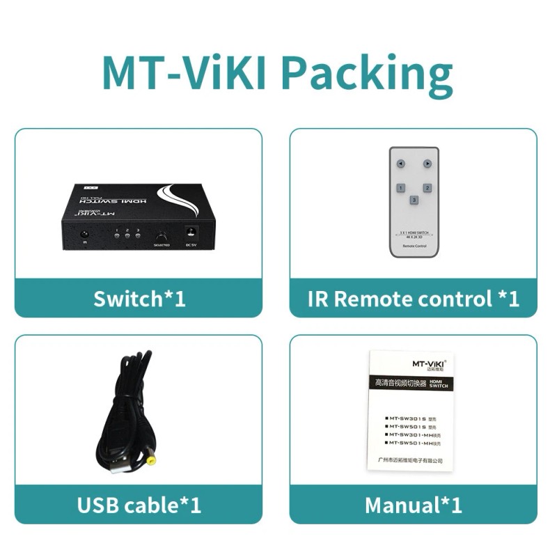 MT-VIKI 3x1 HDMI Switch 4K 30HZ 3 Port Switcher with