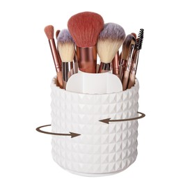 Anyoifax - Organizador de brochas de maquillaje giratorio de 360° para cambiador, taza de almacenamiento de cosméticos giratorios, color blanco