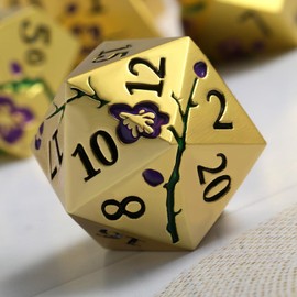 DNDND Metal Dice Set, 7 PCS Metallic Flowers DND Dice with Grogeous Gift Case for D&D Dungeons and Dragon Tabletop Game (Purple Flowers with Gold)