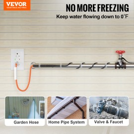 VEVOR Self-Regulating Pipe Heating Cable, 9FT 5W/FT Heat Tape for Pipes Freeze Protection, Water Pipe Heat Cable with Built-in Thermostat Protects PVC Hose, Metal and Plastic Pipe from Freezing