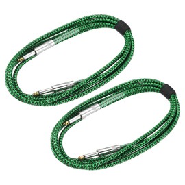 sourcing map 2 PCS Guitar Instrument Cable 10 Feet 1/4 Inch to 1/4 Inch Straight 6.35mm Male to Male Jack Stereo Audio Interconnect Cord Balanced Line for Guitar Bass Braided Green