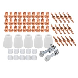 61Pcs PT31 Plasma Cutting Consumables with PT-31 Roller Guide Fit CUT-40 CUT-45 CUT-50D JG-40 LG-40 CT-312 Plasma Cutter Torch Nozzle Electrode Accessories