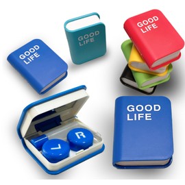 Contact Lens Case Kit, Color Book Cute Eye Contact Lens case with remover tool, Portable contact lens travel storage kit with mirror, container, tweezer, holder, contact lens solution bottle (Blue)