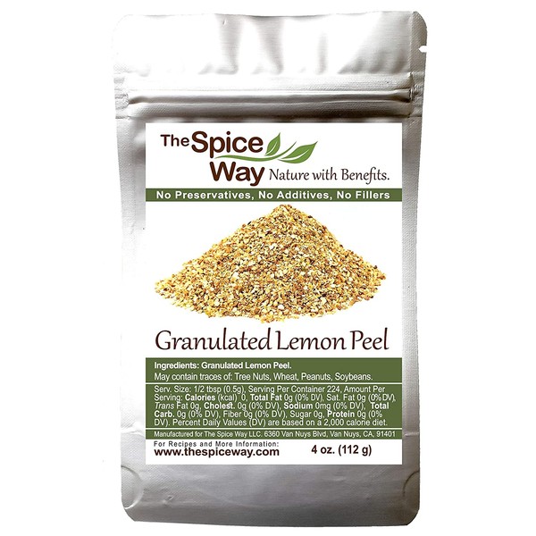The Spice Way Lemon Peel - Granules | 4 oz | zest and rind without any preservatives. Great for cooking, baking and tea.