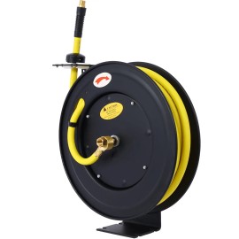 Auto Rewind 1/2 Inch X 50 Ft Retractable Heavy Duty Steel Industrial Grade Rubber Hose ReelColor: as Pic Color