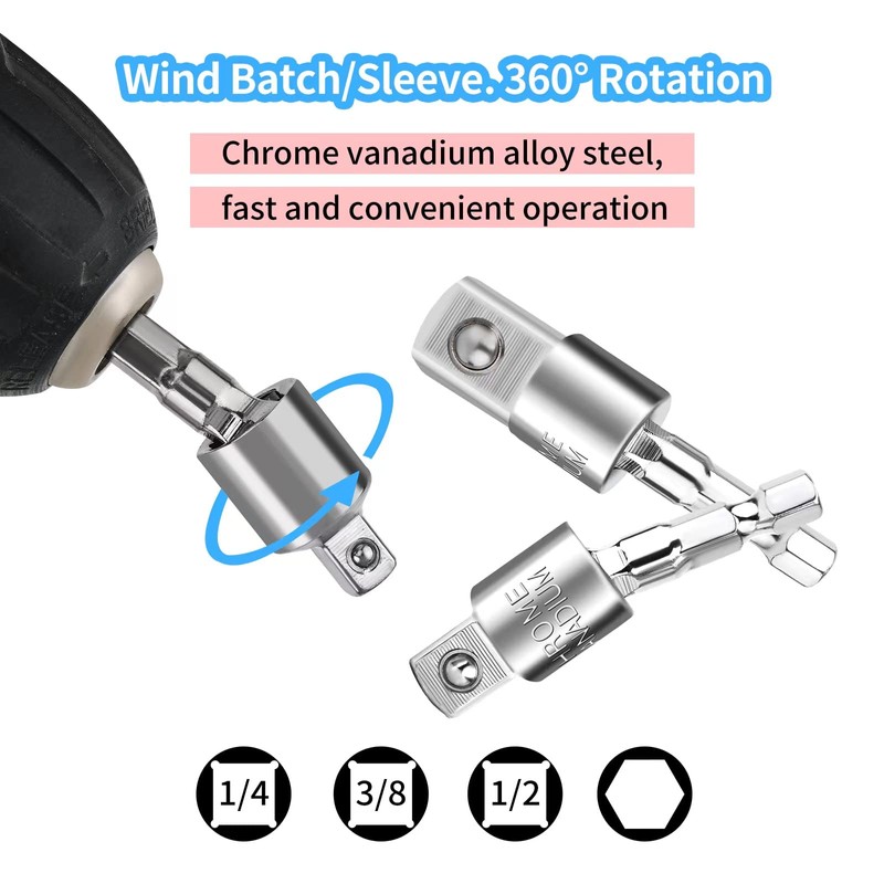 Flexible Drill Bit Extension and Universal Socket Wrench Tool Set,