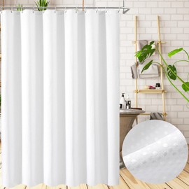White Waffle Weave Shower Curtain HADEEONG 72x72in Cloth Shower Curtain Waffle Textured Fabric Shower Curtain with 12 Plastic Hooks Waterproof Washable for Hotel Spa Bathroom
