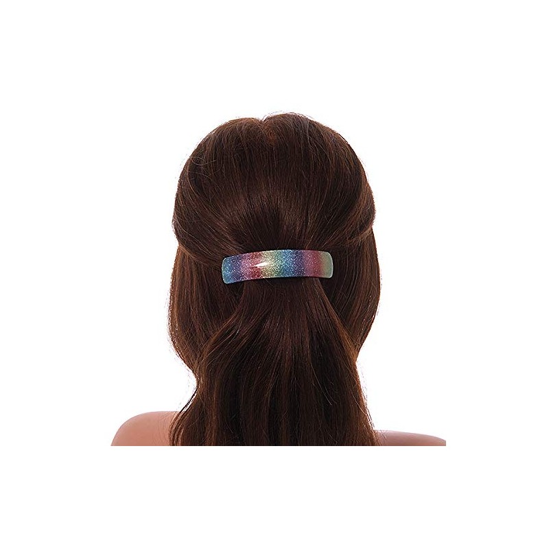 'Rainbow' Glitter Acrylic Square Barrette/Hair Clip In Silver Tone -