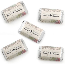World Awaits - Mini Candy Bar Wrapper Stickers - Travel Themed Party Small Favors - 40 Count