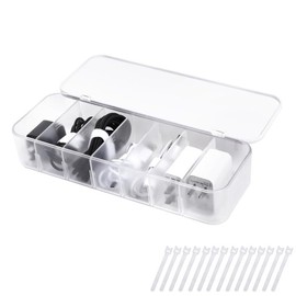 FRETONBA Cable Storage Box, Transparent Cable Organiser Box with 7 Compartments and 7 Cable Ties for Storage on the Desk, Office