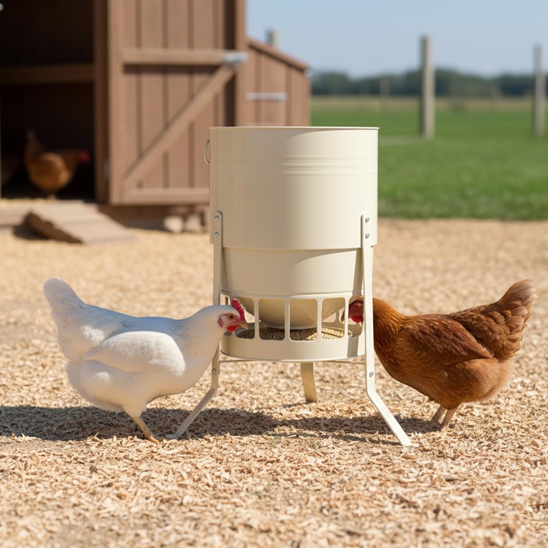 KOL Metal Chicken Feeder 50lbs Capacity with 16 Feeding Ports
