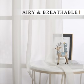 NICETOWN - Cortinas transparentes para ventanas de recámara, ojales informales de gasa suave con filtro de luz, tratamientos de ventana para guardería/recámara, color beige, juego de 2, 94 x 183 cm