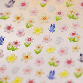 5D Embossed Flower Nail Stickers for Nail Art Summer Flowers Nail Art Stickers Self-Adhesive Butterfly Nail Decals Design Yellow Pink Floral Nail Supplies for Women Nail Decoration