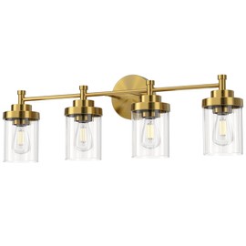 VONLUCE Vanity Lights for Bathroom, 4-Light Bathroom Light Fixtures, Gold Vanity Light Bathroom Lights with Glass Shade
